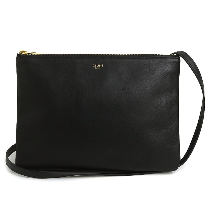 セリーヌ 192043 トリオ ラージ ラムスキン ブラック ショルダーバッグ 斜め掛け レザー ゴールド金具 CELINE（美品） CELINE（セリーヌ） （美品）CELINE 192043 トリオ ラージ ラムスキン