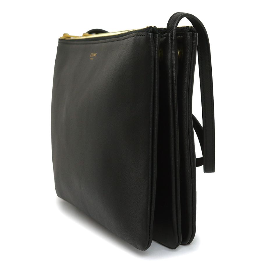 セリーヌ 192043 トリオ ラージ ラムスキン ブラック ショルダーバッグ 斜め掛け レザー ゴールド金具 CELINE（美品） CELINE（セリーヌ） （美品）CELINE 192043 トリオ ラージ ラムスキン