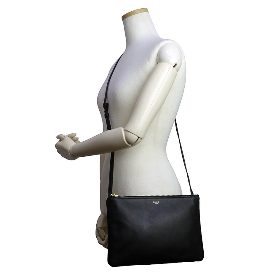 セリーヌ 192043 トリオ ラージ ラムスキン ブラック ショルダーバッグ 斜め掛け レザー ゴールド金具 CELINE（美品） CELINE（セリーヌ） （美品）CELINE 192043 トリオ ラージ ラムスキン