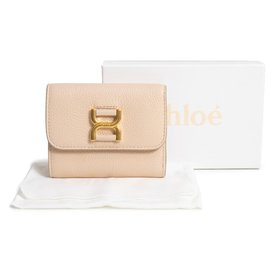 （新品・未使用品）Chloe クロエ CHC23AP0996J5 MARCIE マーシー スモールトリフォールドウォレット Cement Pink ピンクベージュ 三つ折り財布 ゴールド金具 箱の画像
