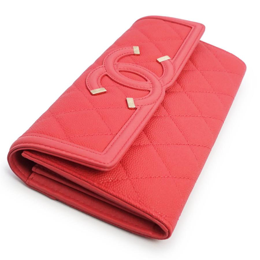 （新品・未使用品）CHANEL シャネル A84448 CCフィリグリー ココマーク キャビアスキン ピンク 二つ折り長財布 レザー ゴールド金具 箱付の画像