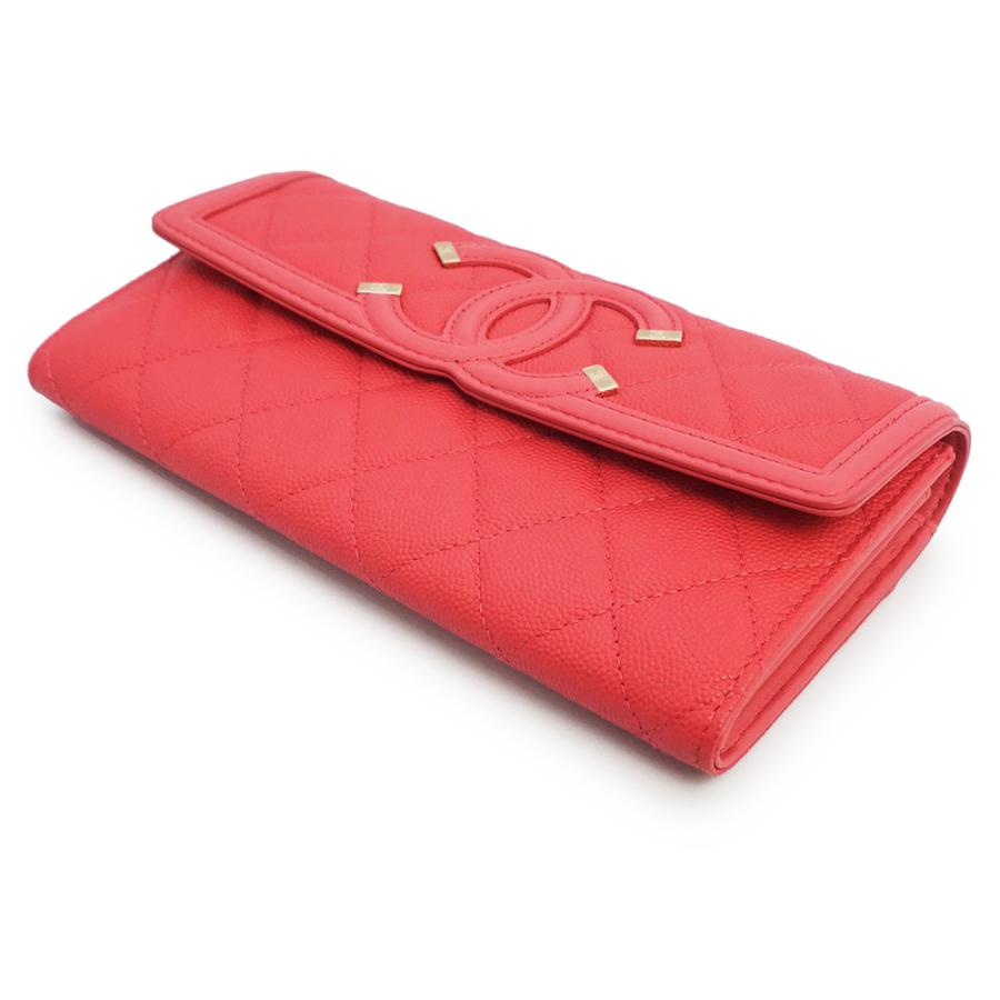 （新品・未使用品）CHANEL シャネル A84448 CCフィリグリー ココマーク キャビアスキン ピンク 二つ折り長財布 レザー ゴールド金具 箱付の画像