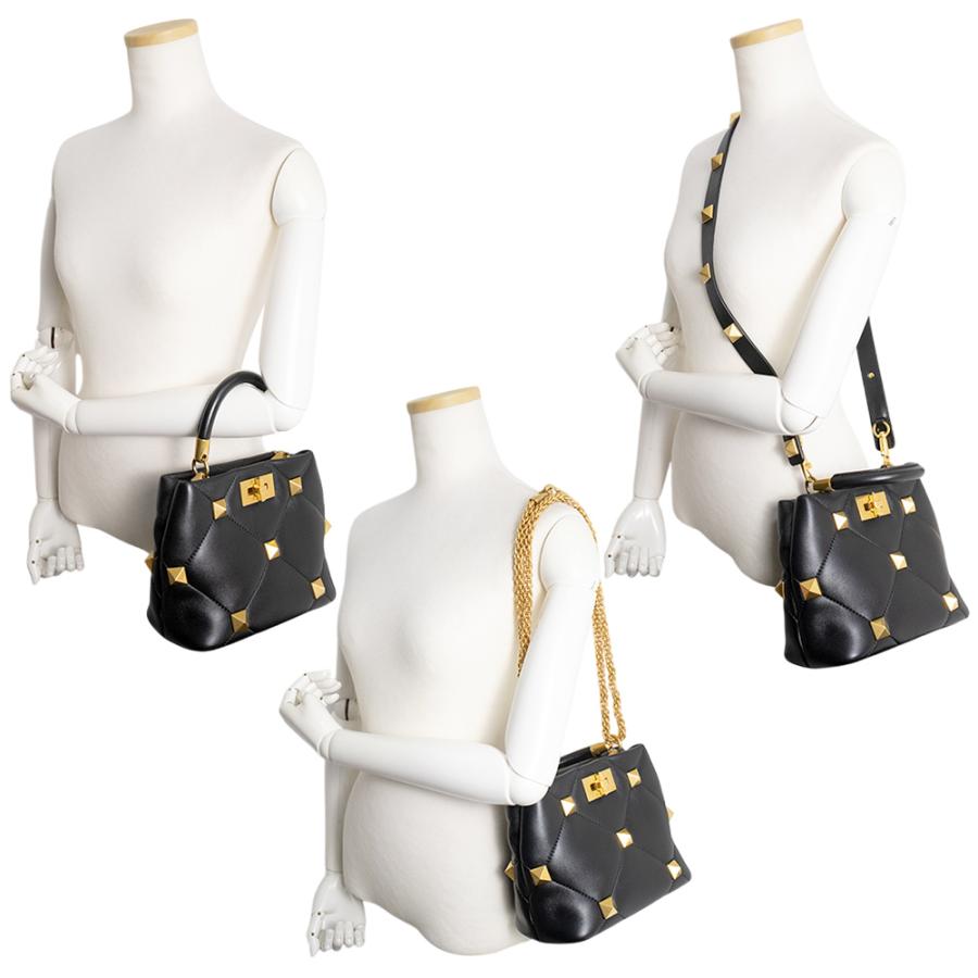 ヴァレンティノ ガラヴァーニ 2W2B0I97BSF ローマンスタッズ スモール 3Way ハンドバッグ ナッパレザー ブラック チェーン ショルダーバッグ 斜め掛け アンティークゴールド金具 Valentino Garavani（未使用　展示品） 未使用 展示品】Valentino Garavani ヴァレンティノ ガラヴァーニ