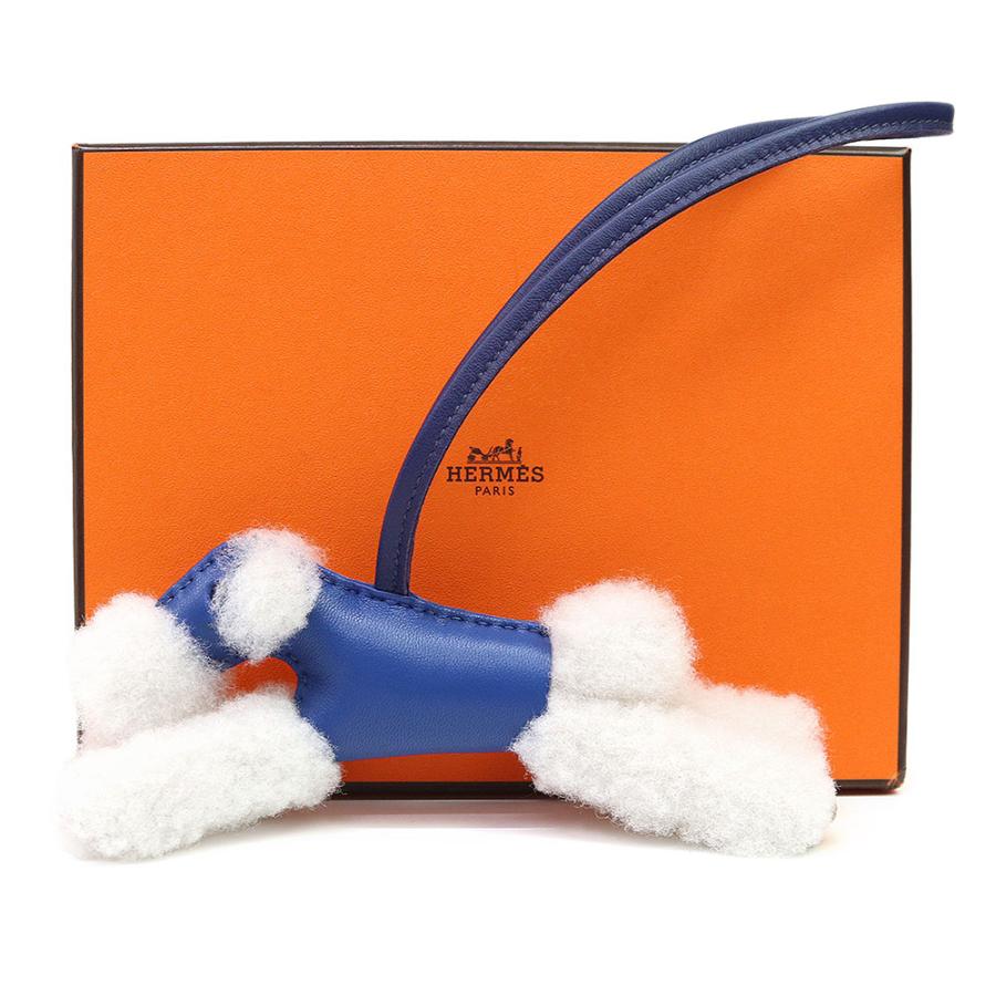 （新品・未使用品）HERMES エルメス バディ バッグチャーム 犬 イヌ いぬ アニューミロ ラムスキン メリノウール ムートン ブルーフランス ホワイト U刻印 箱付の画像