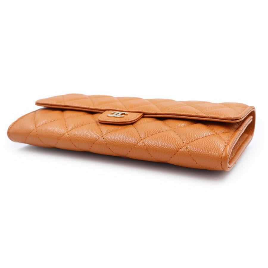 （新品・未使用品）CHANEL シャネル AP0241 マトラッセ クラシック ロング フラップウォレット キャビアスキン オレンジ 二つ折り長財布 レザー ゴールド金具の画像