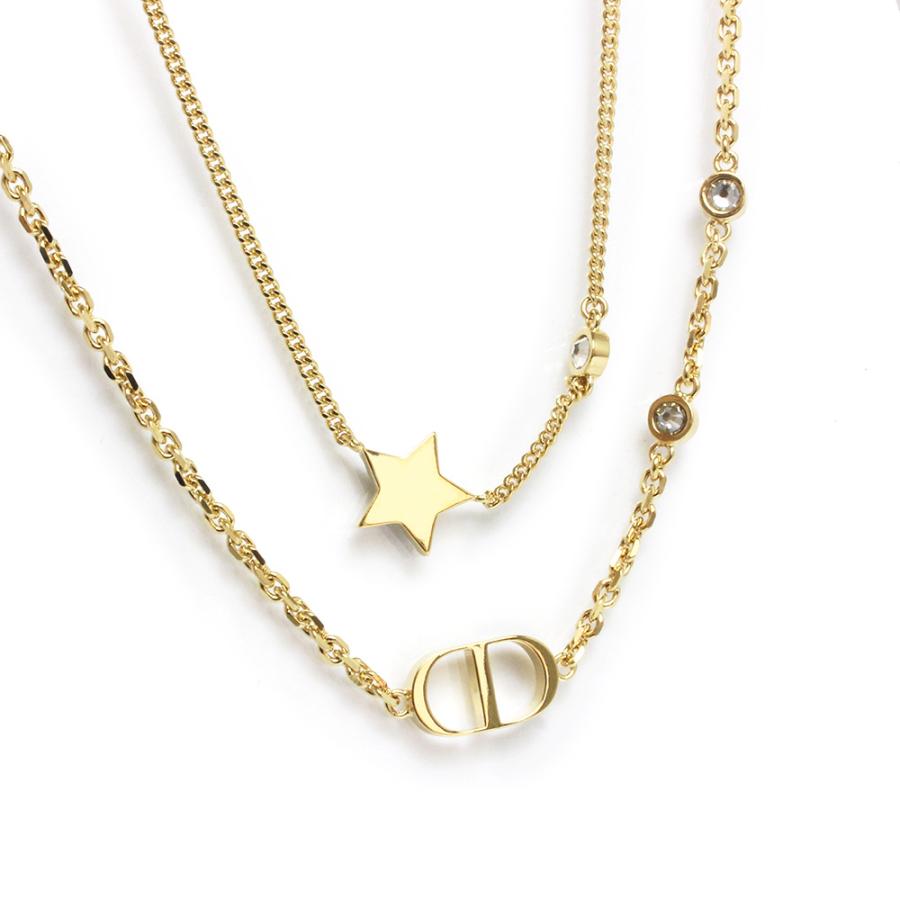 （新品・未使用品）Christian Dior クリスチャンディオール N1155PMTCY PETIT CD ロゴ スター 星 ゴールド ダブル 2連 ネックレス ペンダント 二段階調節 箱付の画像