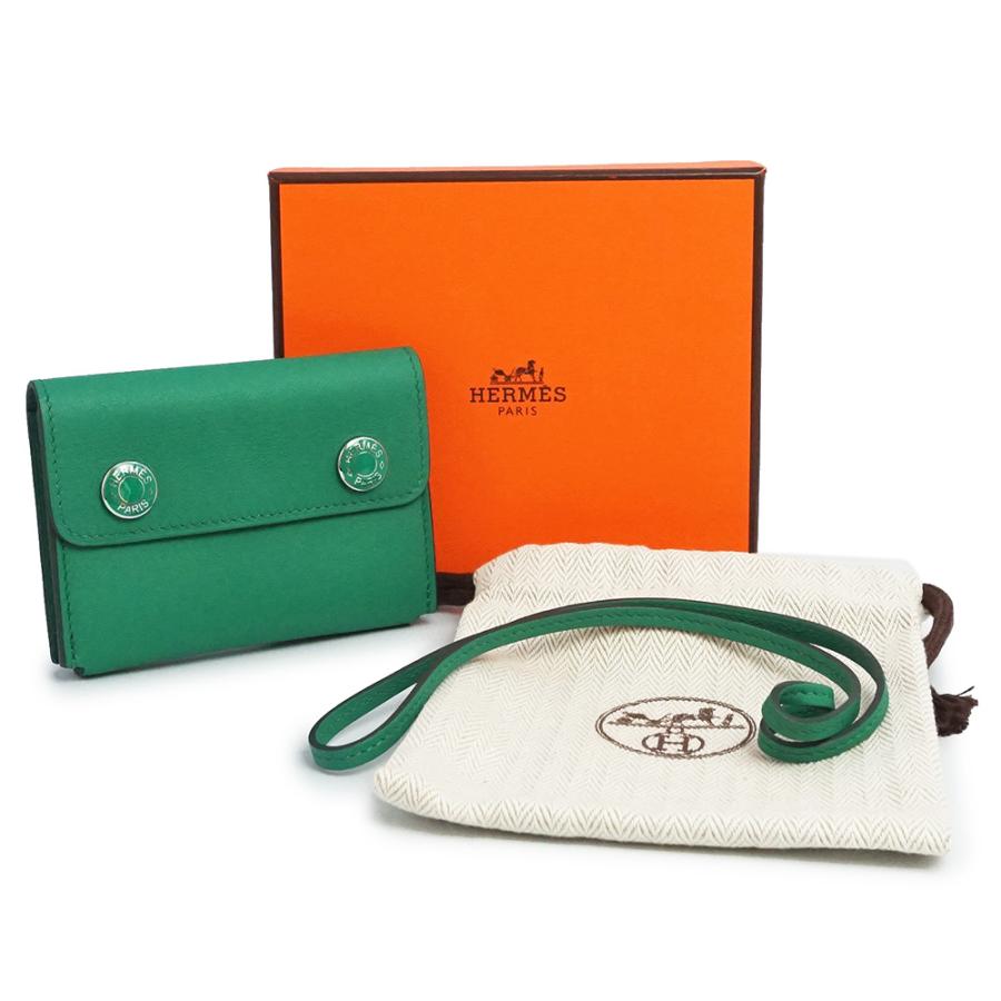 （新品・未使用品）HERMES エルメス エルメスナップ ヴォースイフト ミント グリーン W刻印 カードケース パスケース 定期入れ レザー シルバー金具 箱付_1