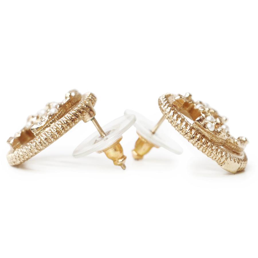 （未使用　展示品）CHANEL シャネル A58058 ラインストーン パール ココマーク ラウンド ゴールド ピアスの画像