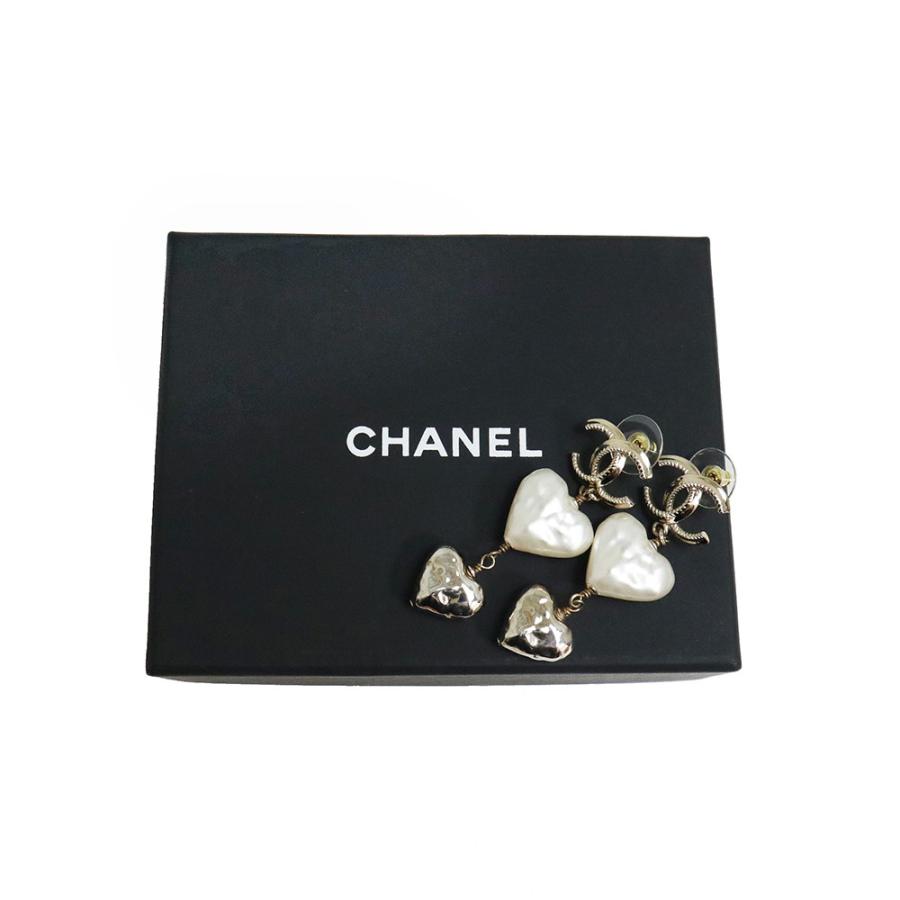 （新品・未使用品）CHANEL シャネル AB7528 ココマーク ハート パール スイング ゴールド ホワイト ピアス 箱付の画像