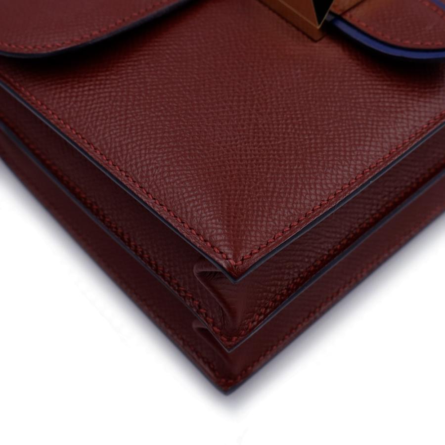 （美品）HERMES エルメス サック イリコ ミニ ヴォーエプソン ルージュアッシュ ブルーサフィールー T刻印 ショルダーバッグ 斜め掛け レザー ゴールド金具