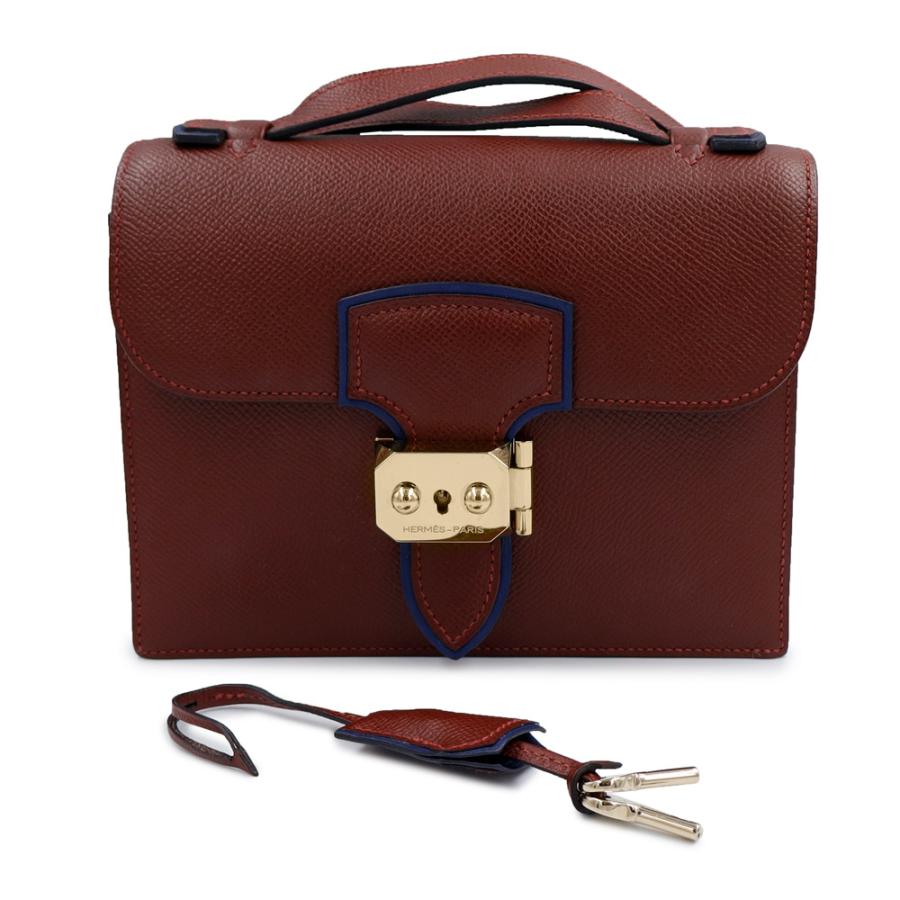 （美品）HERMES エルメス サック イリコ ミニ ヴォーエプソン ルージュアッシュ ブルーサフィールー T刻印 ショルダーバッグ 斜め掛け レザー ゴールド金具