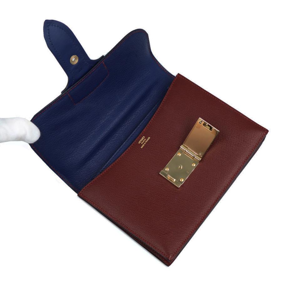 （美品）HERMES エルメス サック イリコ ミニ ヴォーエプソン ルージュアッシュ ブルーサフィールー T刻印 ショルダーバッグ 斜め掛け レザー ゴールド金具