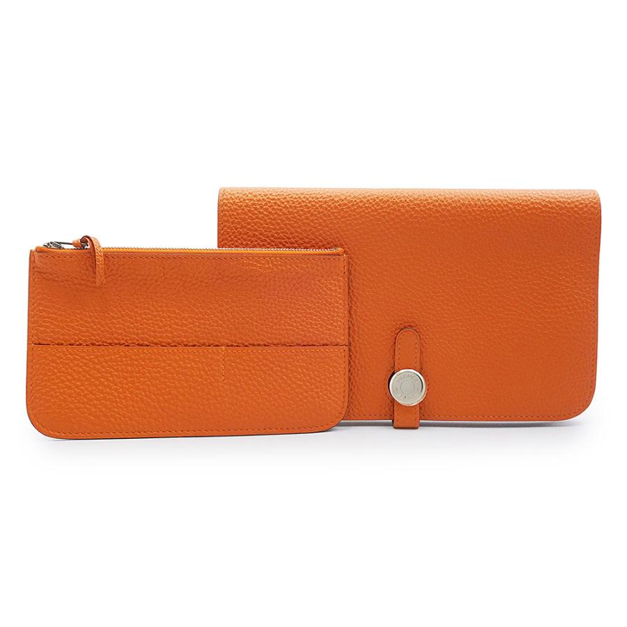 （未使用 展示品）HERMES エルメス ドゴン デュオ GM トゴ オレンジ □N刻印 二つ折り長財布 レザー シルバー金具の画像