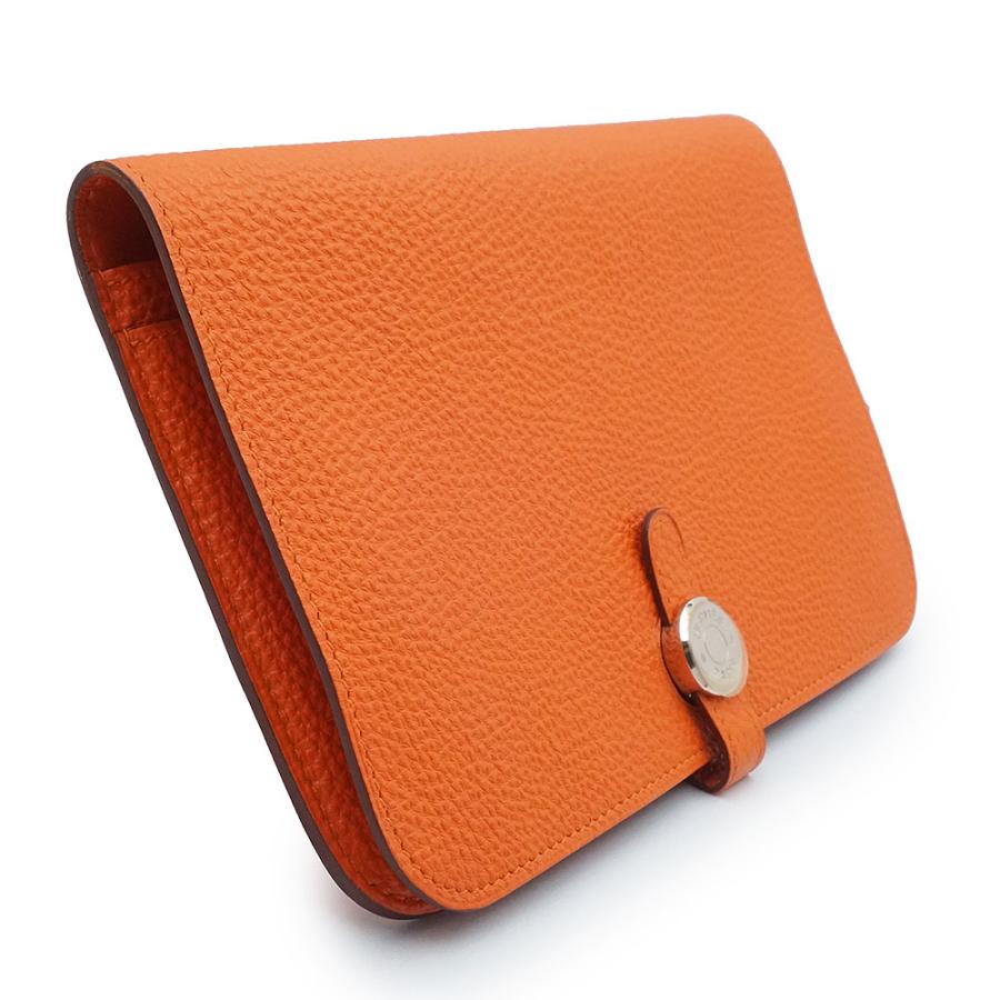 （未使用 展示品）HERMES エルメス ドゴン デュオ GM トゴ オレンジ □N刻印 二つ折り長財布 レザー シルバー金具の画像