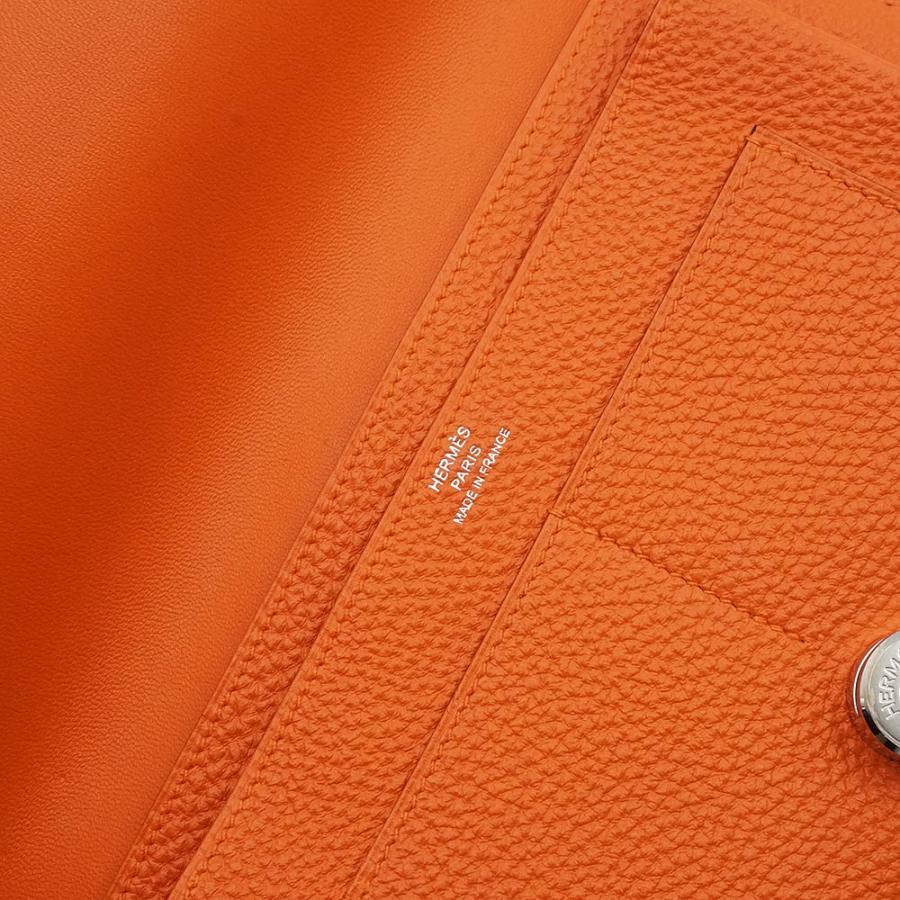 （未使用 展示品）HERMES エルメス ドゴン デュオ GM トゴ オレンジ □N刻印 二つ折り長財布 レザー シルバー金具の画像
