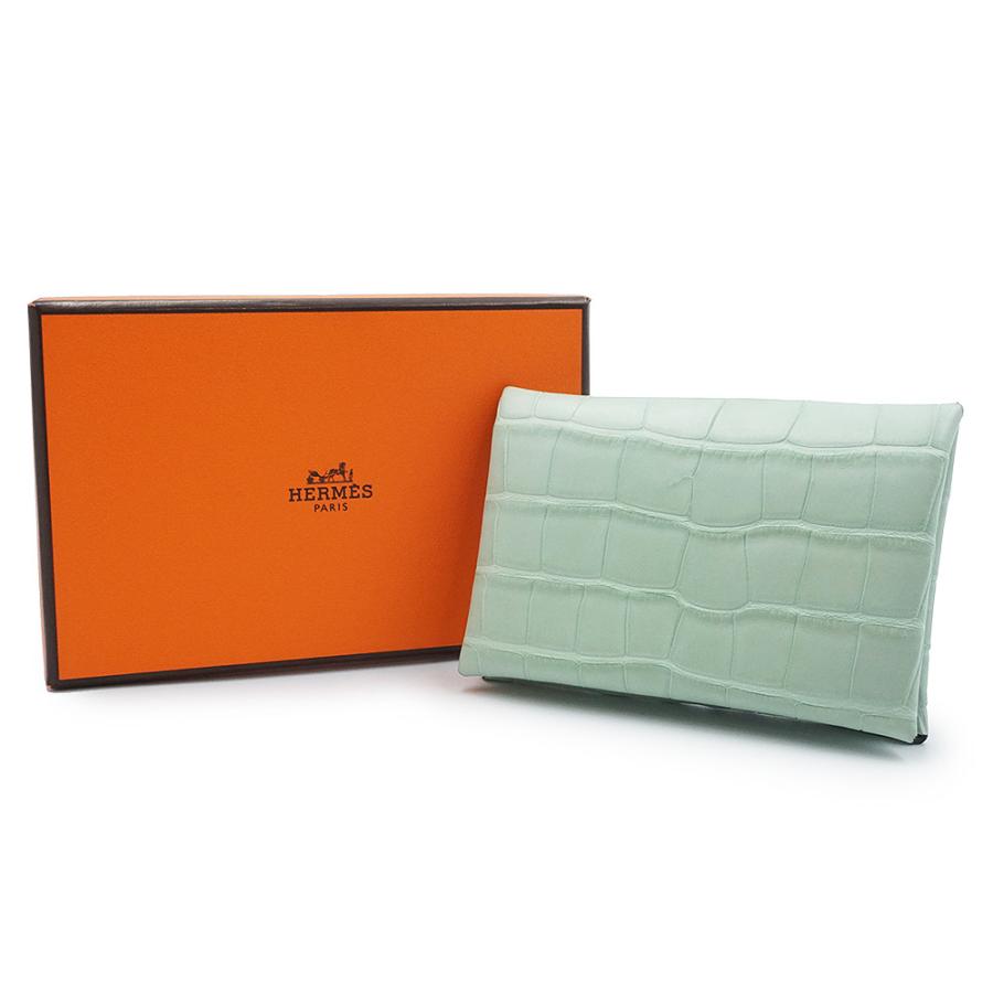 （未使用　展示品）HERMES エルメス カルヴィ アリゲーターマット ヴェールドー グリーン U刻印 カードケース 名刺入れ エキゾチックレザー シルバー金具 箱付_1
