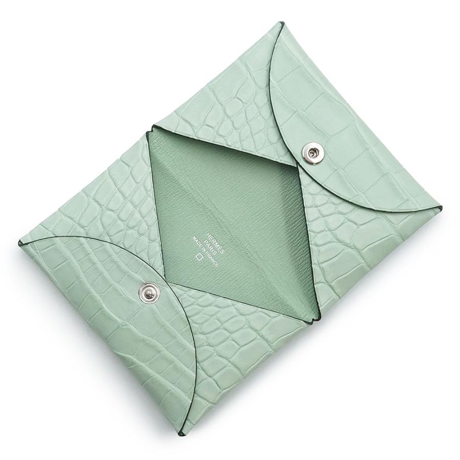 （未使用　展示品）HERMES エルメス カルヴィ アリゲーターマット ヴェールドー グリーン U刻印 カードケース 名刺入れ エキゾチックレザー シルバー金具 箱付_2