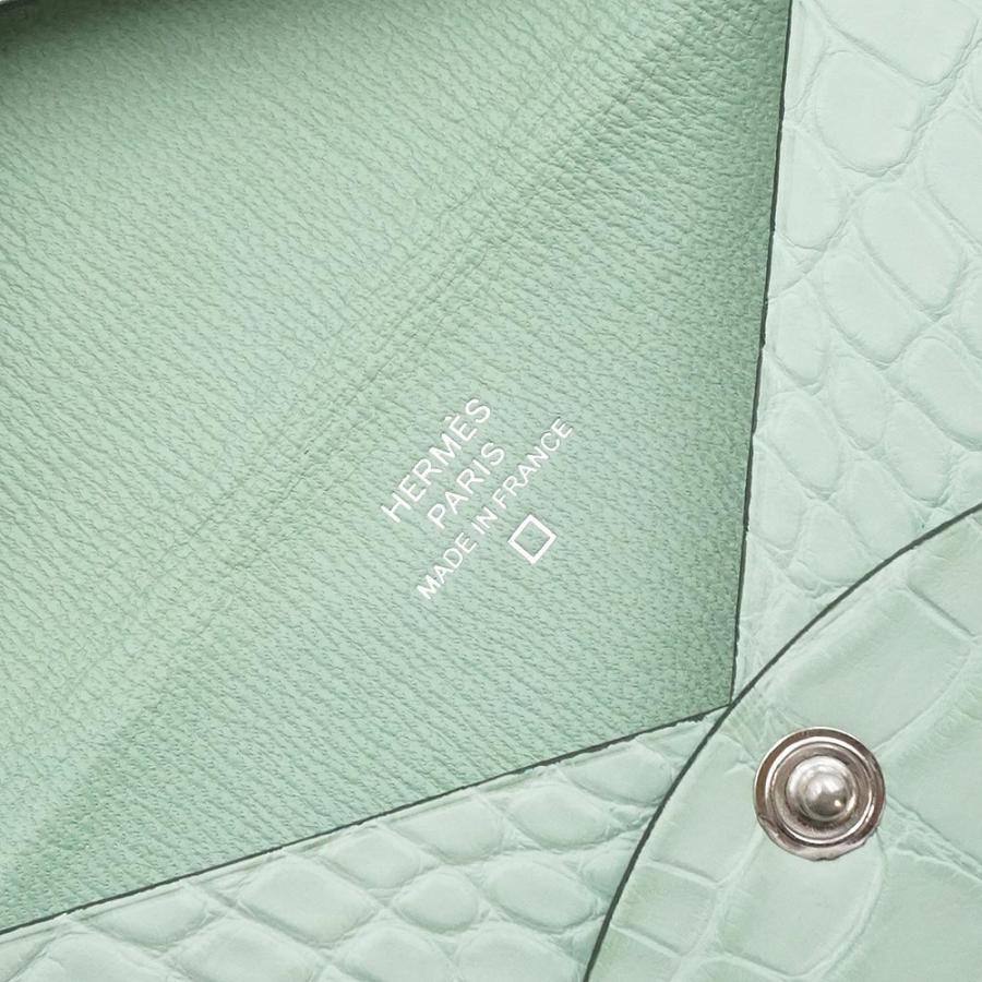（未使用　展示品）HERMES エルメス カルヴィ アリゲーターマット ヴェールドー グリーン U刻印 カードケース 名刺入れ エキゾチックレザー シルバー金具 箱付_7