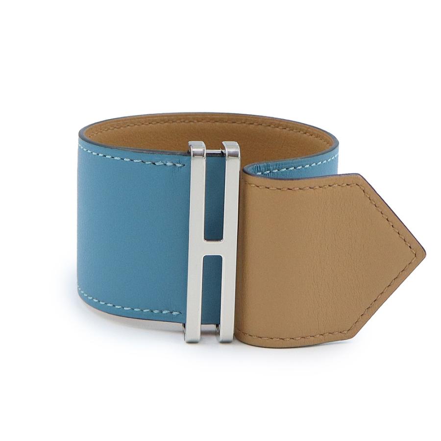 （新品・未使用品）HERMES エルメス エラン ヴォースイフト New Bleu Jean ニューブルージーン Nata ナタ B刻印 ブレスレット ＃T2 レザー シルバー金具 箱付の画像