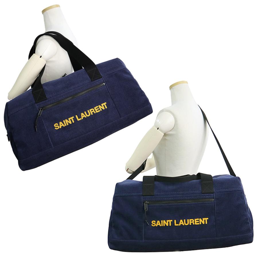 （美品）SAINT LAURENT PARIS サンローランパリ 594400 ヌップス コーデュロイ ネイビー 2way ショルダー ボストンバッグ 斜め掛け ブラック金具_6