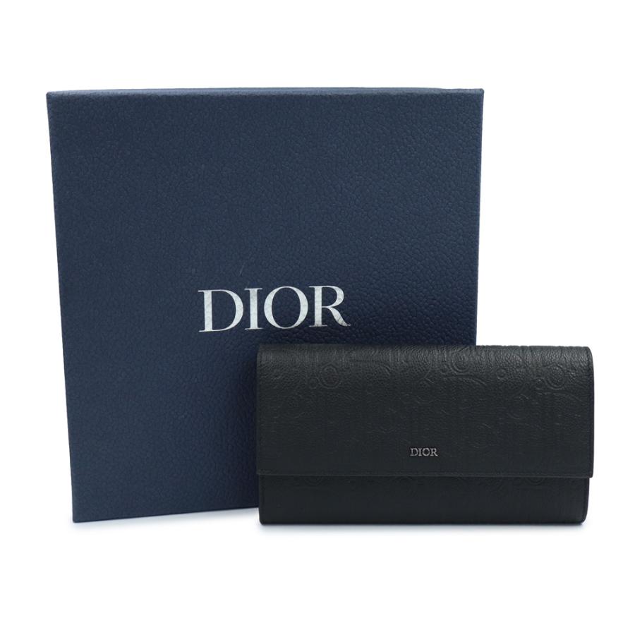 （新品・未使用品）Christian Dior クリスチャンディオール 2ESBC328FLG_H00N ロング フラップウォレット ブラック 長財布 レザー シルバー金具 箱付の画像