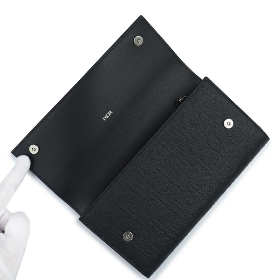 （新品・未使用品）Christian Dior クリスチャンディオール 2ESBC328FLG_H00N ロング フラップウォレット ブラック 長財布 レザー シルバー金具 箱付の画像
