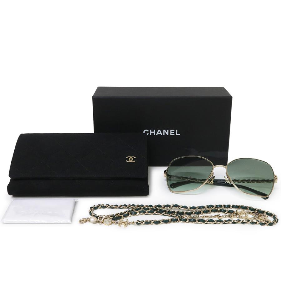 シャネル CHANEL サングラス バタフライシェイプ 59□16 プラスチック メタル ブラック×ゴールド ゴールド金具 ココマークチェーン CC 4274-Q 【箱】【中古】 CHANEL - シャネル CHANEL サングラス バタフライシェイプ 59□16