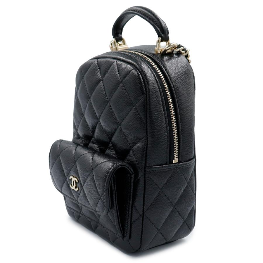 （未使用　展示品）CHANEL シャネル AP3753 タイムレス クラシック マトラッセ ミニ リュック 2way キャビアスキン ブラック バックパック 斜め掛け レザー_4