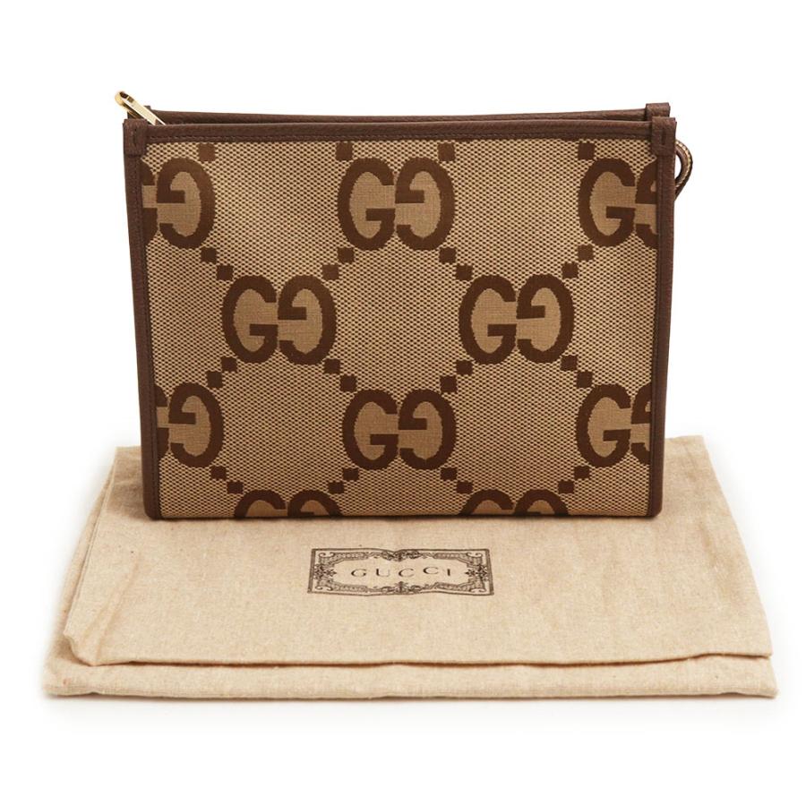 （新品・未使用品）GUCCI グッチ 699318 ジャンボGGキャンバス レザー ベージュ ブラウン クラッチバッグ セカンド ゴールド金具の画像