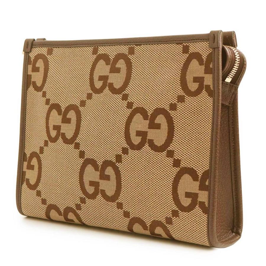（新品・未使用品）GUCCI グッチ 699318 ジャンボGGキャンバス レザー ベージュ ブラウン クラッチバッグ セカンド ゴールド金具の画像