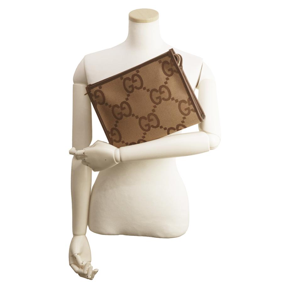 （新品・未使用品）GUCCI グッチ 699318 ジャンボGGキャンバス レザー ベージュ ブラウン クラッチバッグ セカンド ゴールド金具の画像