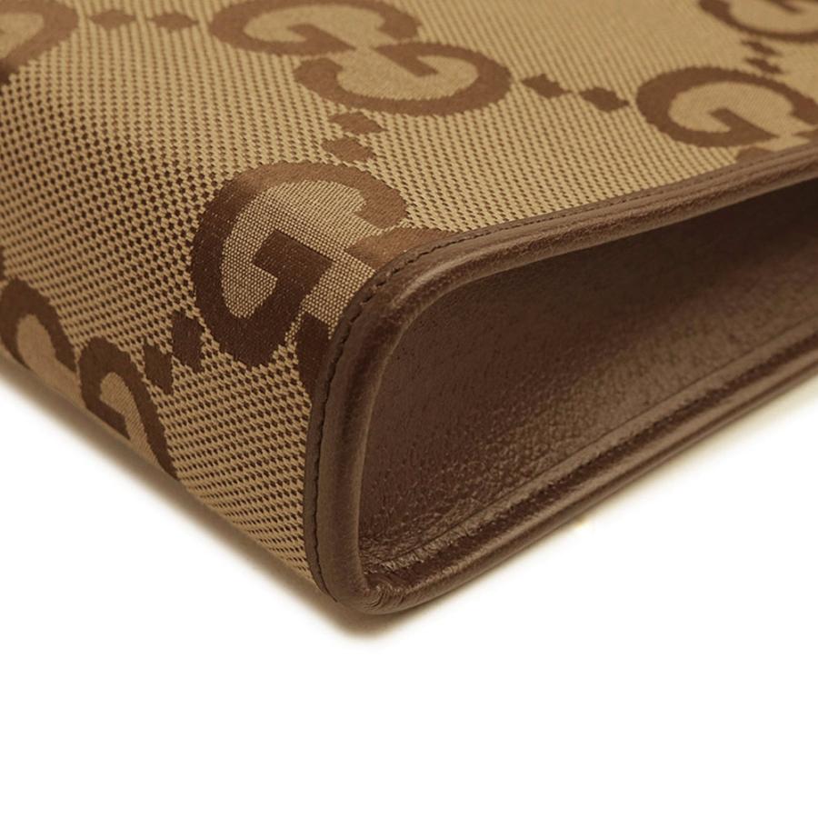 （新品・未使用品）GUCCI グッチ 699318 ジャンボGGキャンバス レザー ベージュ ブラウン クラッチバッグ セカンド ゴールド金具の画像