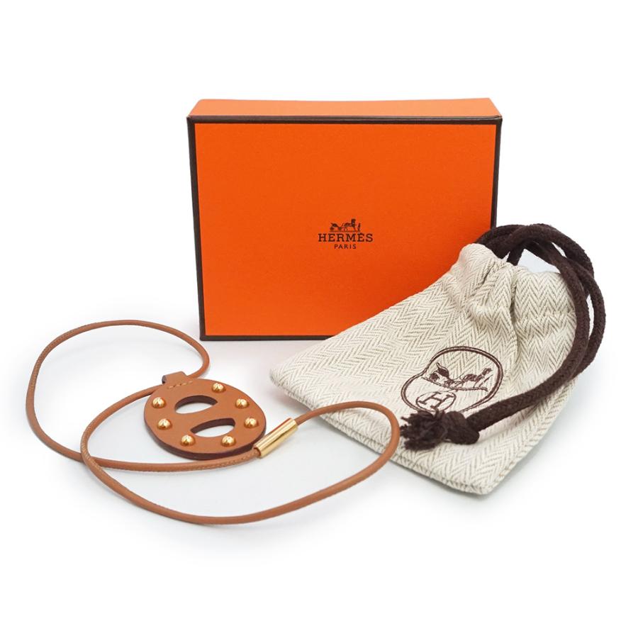 （新品・未使用品）HERMES エルメス シェーヌダンクル PM スタッズ ヴォースイフト ゴールド ブラウン U刻印 ペンダント ネックレス レザー ローズゴールド金具の画像