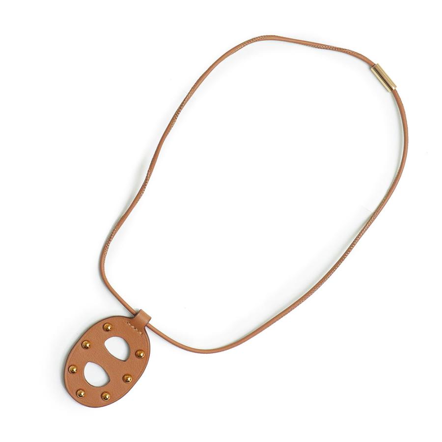 （新品・未使用品）HERMES エルメス シェーヌダンクル PM スタッズ ヴォースイフト ゴールド ブラウン U刻印 ペンダント ネックレス レザー ローズゴールド金具の画像