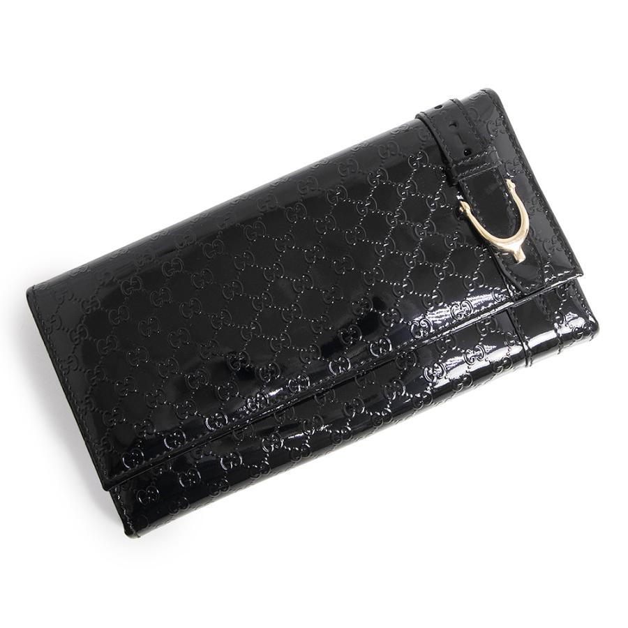 グッチ 309760 マイクログッチシマ パテントレザー ブラック 二つ折り長財布 ゴールド金具 GUCCI（美品） GUCCI（グッチ） （美品）GUCCI 309760 マイクログッチシマ パテント