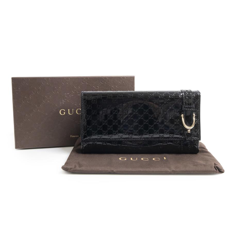グッチ 309760 マイクログッチシマ パテントレザー ブラック 二つ折り長財布 ゴールド金具 GUCCI（美品） GUCCI（グッチ） （美品）GUCCI 309760 マイクログッチシマ パテント