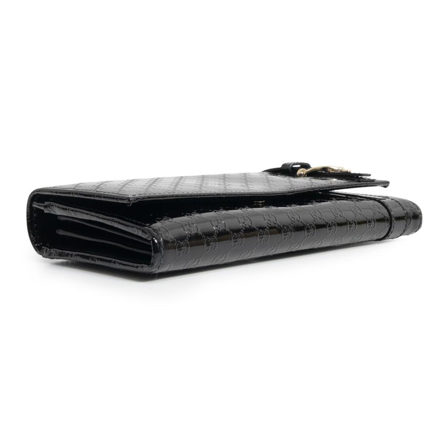 グッチ 309760 マイクログッチシマ パテントレザー ブラック 二つ折り長財布 ゴールド金具 GUCCI（美品） GUCCI（グッチ） （美品）GUCCI 309760 マイクログッチシマ パテント