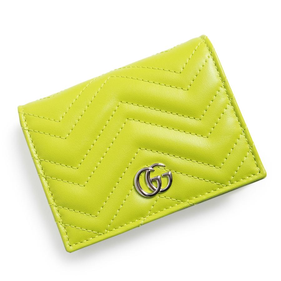 グッチ 466492 GGマーモント スモールウォレット シェブロンレザー ブライトグリーン 二つ折り財布 シルバー金具 箱付 GUCCI（新品・未使用品） グッチ 466492 GGマーモント スモールウォレット シェブロンレザー