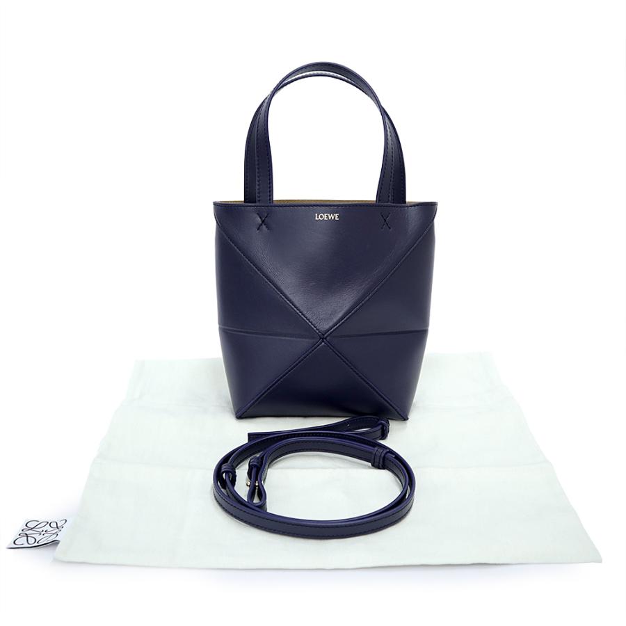 （未使用　展示品）LOEWE ロエベ A657V25X01 パズルフォルド トート ミニ シャイニーカーフスキン アビスブルー ネイビー 2Way ショルダー ハンドバッグ_1
