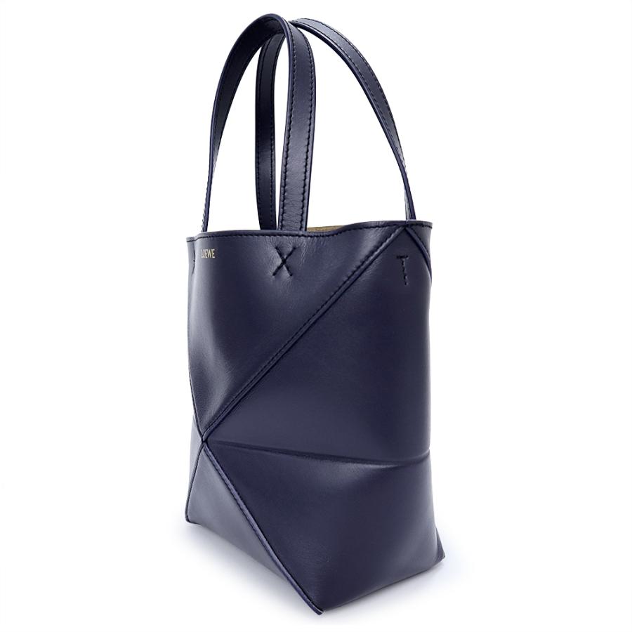 （未使用　展示品）LOEWE ロエベ A657V25X01 パズルフォルド トート ミニ シャイニーカーフスキン アビスブルー ネイビー 2Way ショルダー ハンドバッグ_3