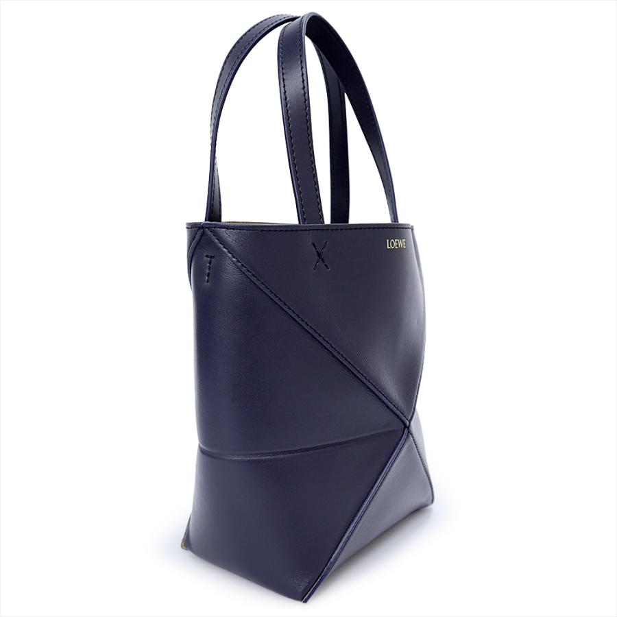 （未使用　展示品）LOEWE ロエベ A657V25X01 パズルフォルド トート ミニ シャイニーカーフスキン アビスブルー ネイビー 2Way ショルダー ハンドバッグ_4