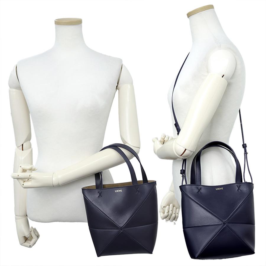 （未使用　展示品）LOEWE ロエベ A657V25X01 パズルフォルド トート ミニ シャイニーカーフスキン アビスブルー ネイビー 2Way ショルダー ハンドバッグ_7