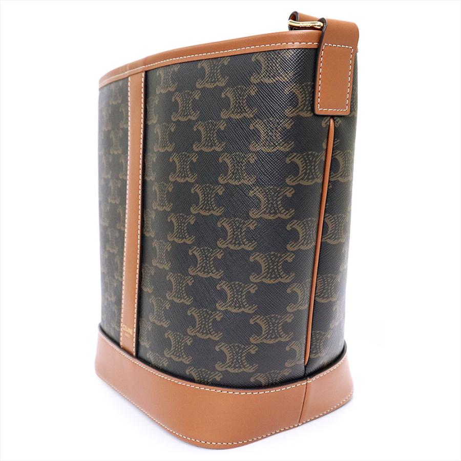 （未使用　展示品）CELINE セリーヌ 191442CAS04LU スモール バケット トリオンフキャンバス カーフスキン タン ブラウン ショルダーバッグ レザー ゴールド金具_3