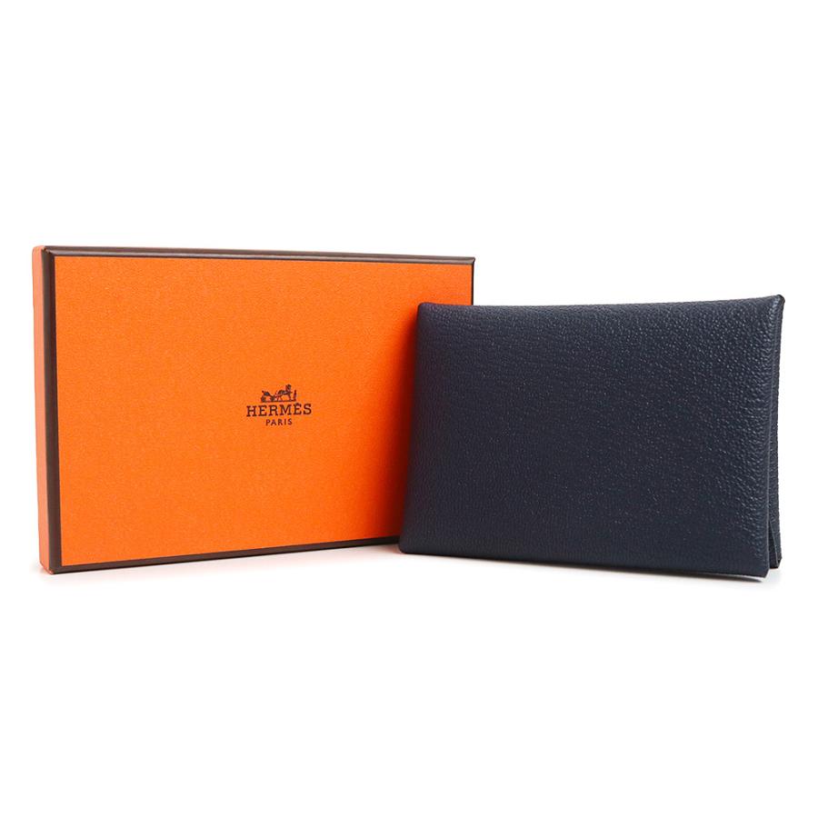 （新品・未使用品）HERMES エルメス カルヴィ デュオ コンパクト シェーブルミゾール Blue nuit ブルーニュイ ネイビー K刻印 コインケース シルバー金具 箱付の画像