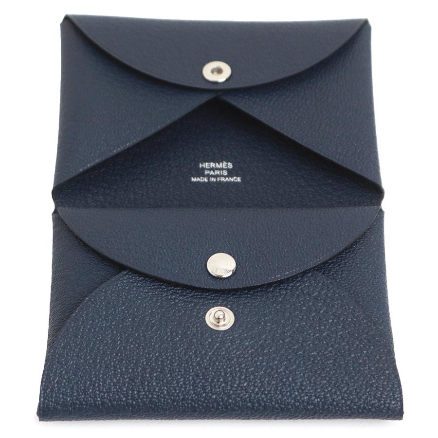 （新品・未使用品）HERMES エルメス カルヴィ デュオ コンパクト シェーブルミゾール Blue nuit ブルーニュイ ネイビー K刻印 コインケース シルバー金具 箱付の画像