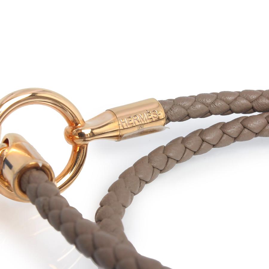 （新品・未使用品）HERMES エルメス グレナン ドゥブルトゥール ヴォースイフト エトゥープ グレージュ 2連 ブレスレット #T1 レザー ピンクゴールド金具 箱付の画像