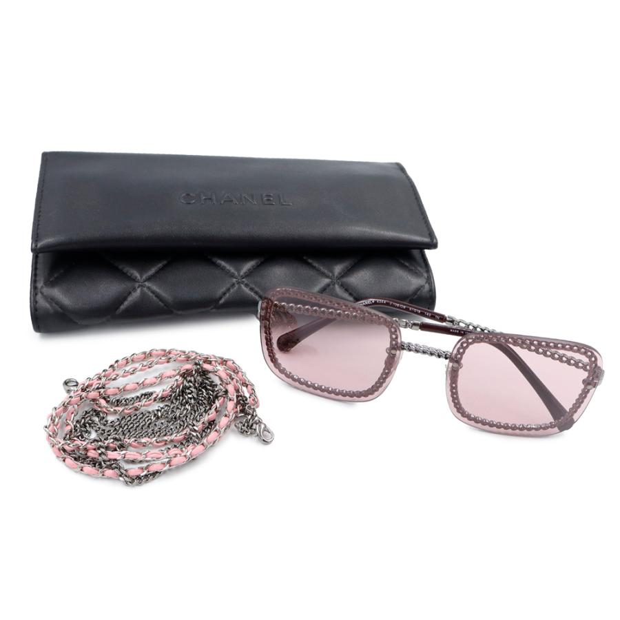 （美品）CHANEL シャネル 4244 A71291 チェーン ココマーク スクエア シェイプ アイウェア サングラス ピンク メタル シルバー 眼鏡の画像