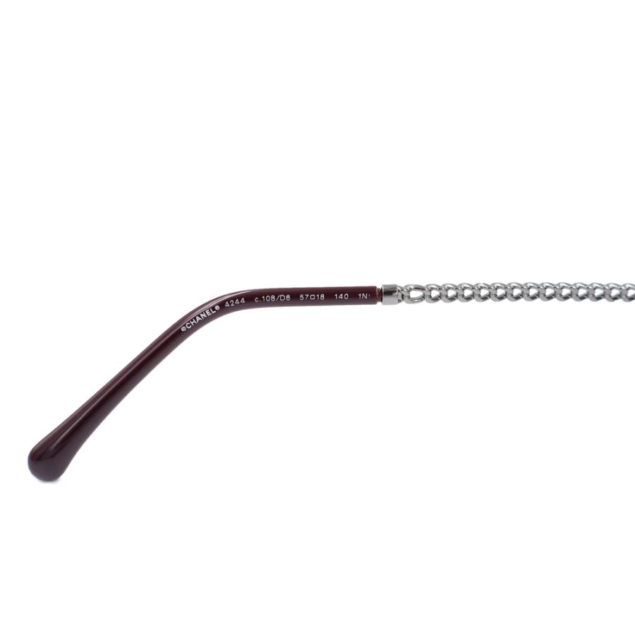 （美品）CHANEL シャネル 4244 A71291 チェーン ココマーク スクエア シェイプ アイウェア サングラス ピンク メタル シルバー 眼鏡の画像