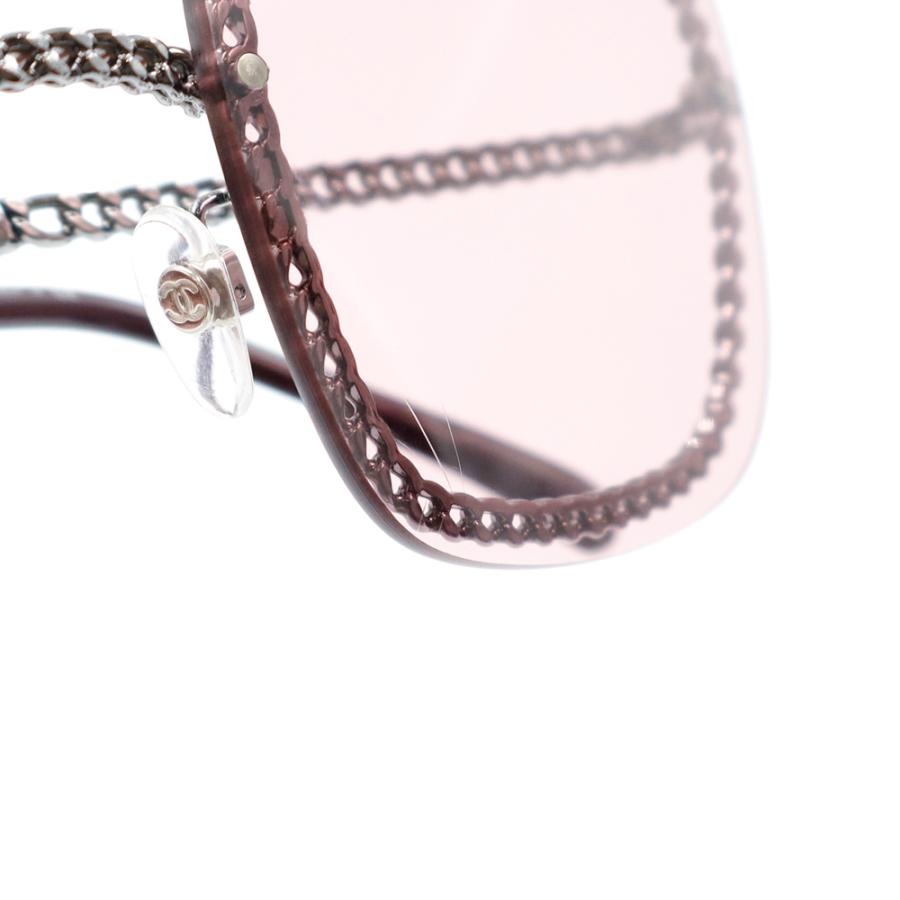 （美品）CHANEL シャネル 4244 A71291 チェーン ココマーク スクエア シェイプ アイウェア サングラス ピンク メタル シルバー 眼鏡の画像