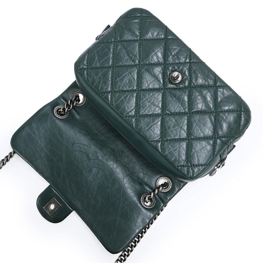 （中古）CHANEL シャネル A67373 ココマーク マトラッセ フラップ ダブルチェーン イリディッセント カーフスキン ダークグリーン 2WAY ショルダーバッグ レザー